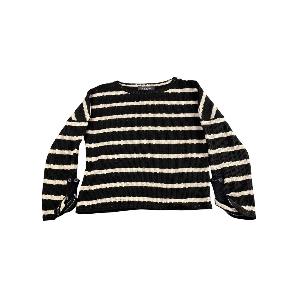 Primark Black White Stripe Knit Sweater Long Sleeve Button Cuff Size‎ S